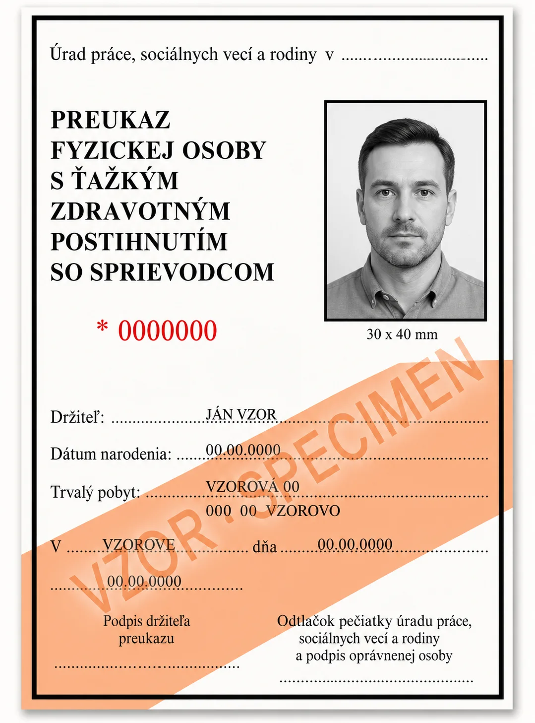 European Disability Card specimen