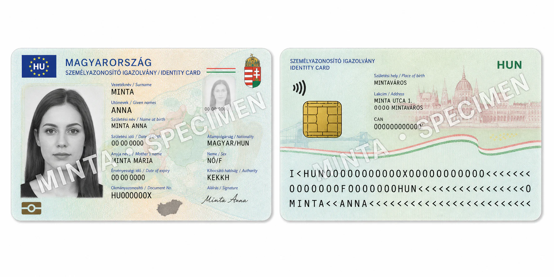 Fiktív magyar személyazonosító igazolvány, elő- és hátoldal